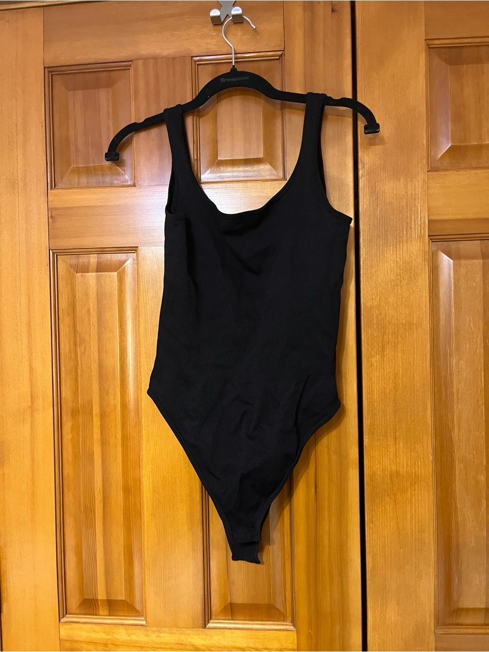 Classic Black Ribbed Scoop Neck Bodysuit - Women's
